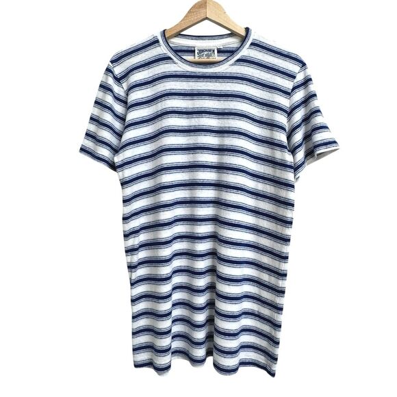 Jungmaven Mens Eddie Bauer T-Shirt Large Blue Stripe Hemp Organic Cotton USA Eco - Picture 1 of 12